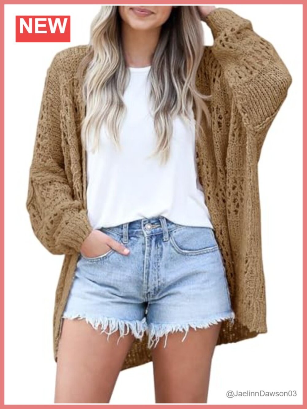 Womens Crochet Knit Open Front Oversized Cardigan Sweater